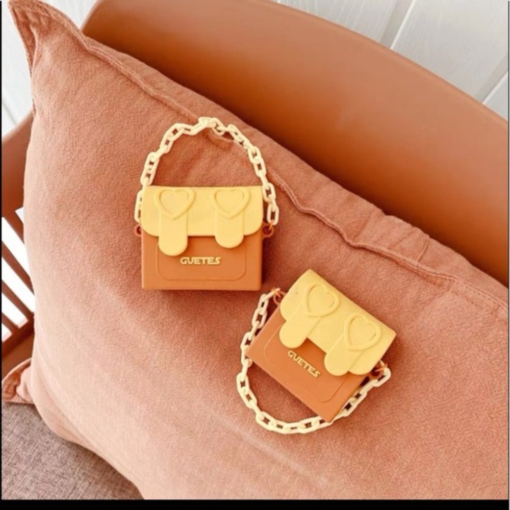 1 AirPods Pro Case Brown Yellow Handbag Purse Style with Chain Handle Cute